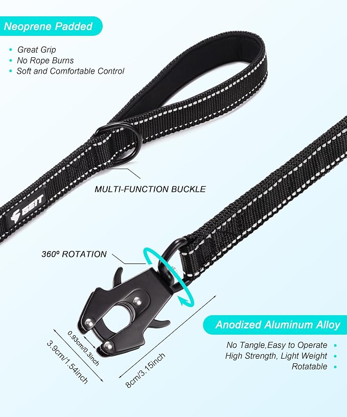 GEIT 2 Padded Handles Heavy Duty Dog Leash for Small Medium and Large Dogs | 4/5/6FT Reflective Dog Leashes with Aluminum Quick Release/Locking Tactical Frog Clip,Comfortable Traffic Handle - Image 4