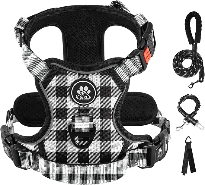 IVY&LANE No Pull Dog Harness with Leash Set, Reflective No Choke Pet Vest,Adjustable Oxford Dog Vest Harness with Easy Control Handle for Large Dogs (Checkered Black,XL) by IVYLANE
