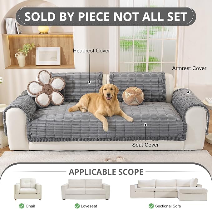 OstepDecor Couch Cover for Dogs, Washable Non Slip Sofa Cover for Pets | Soft Couch Covers for Sofa, Loveseat and Sectional, Furniture Protector Against Pet Hair & Dirt (35.4" x 82.7", Dark Grey) - Image 4