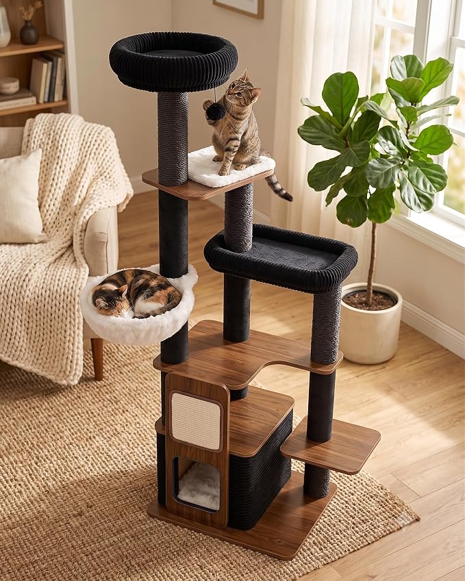 63" Heavy Duty Cat Tower, Modern Cat Tree, Wooden Cat Tree | Modern Cat Furniture, Sturdy Cat Tree Tower, Indoor Scratching Post, Plush Top Perch, Cozy Cat Condo - Image 6