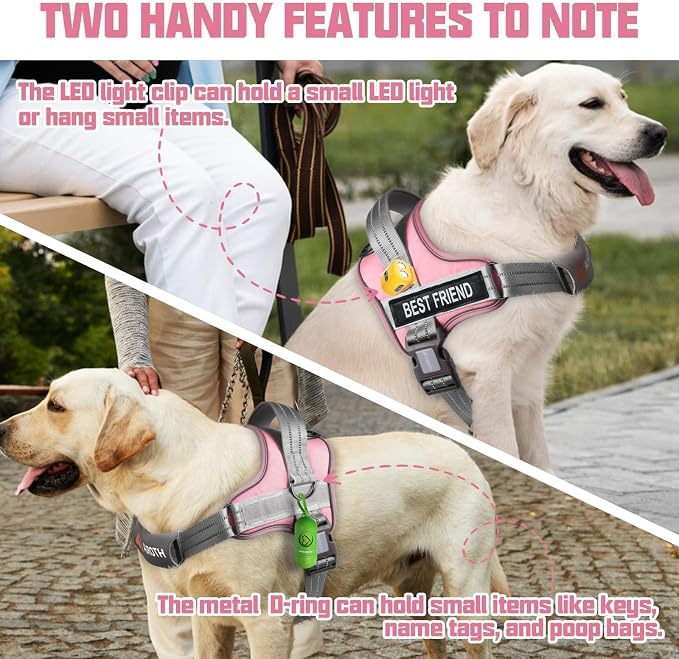 AUROTH Dog Harness and Leash Set for Large Sized Dog, No Pull Dog Vest | with Leash Clips, LED light clip, Soft Padded No Choke, Escape Proof, Easy Walking and Training, Pink, XL - Image 2
