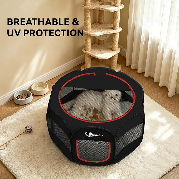Siedihit Black Dog Cat Playpen, Puppy Pet Playpen Indoor for Small Dog | Crate Tent Cage Outdoor, Portable Pop Up Dogs Enclosure Kennel with Carrying Case for Dogs/Cats/Rabbits - Image 5
