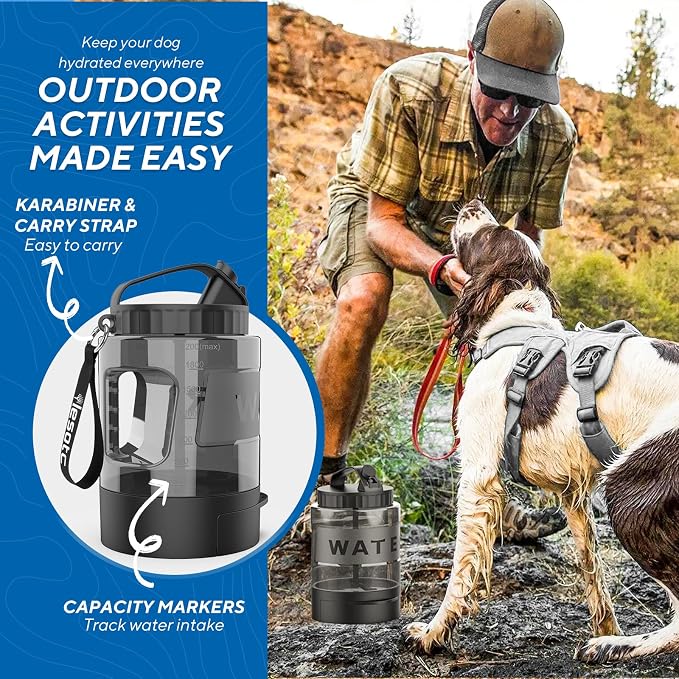 lesotc Portable Dog Travel Water Bottle, 77oz Large Travel Water Bowl for Dogs Camping Hiking Beach Hunting Essentials, Big Pet Bottles Bowl Water Dispenser for On The Go Park Car Walking Accessories - Image 4