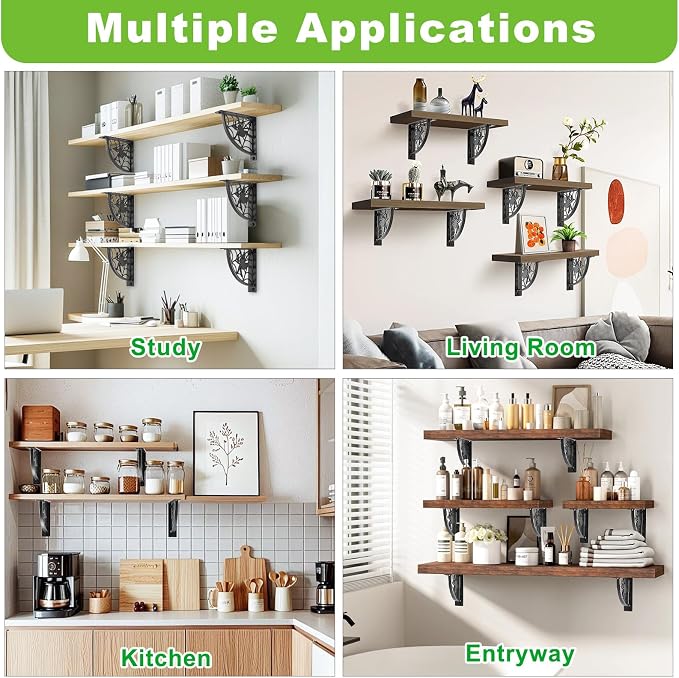Dolibest 8 Inch Heavy Duty Shelf Brackets, 5MM Thickness L- Bracket , Metal Floating Shelf Bracket, Wall Shelf Bracket & Hardware, Rustic Black Floating Shelves for Kitchen Living Room-2Pcs-(500LB) - Image 8
