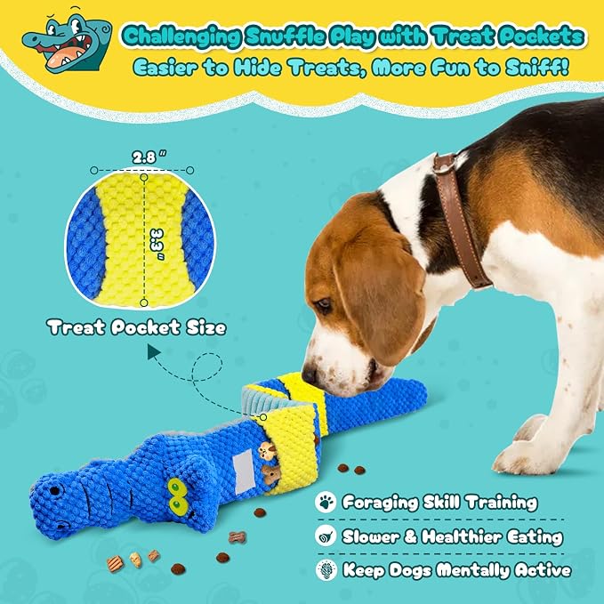 TOOPTATE Crocodile Squeaky Dog Toy | Dual-Opening Treat Pocket for Puzzle Play, Long Plush Body For Tugging, Suitable for Small, Medium, and Large Dogs - Image 4