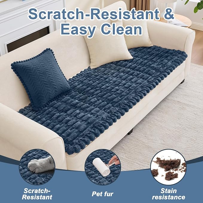 Waterproof Dog Couch Cover, Non Slip Pet Sofa Protector, Thick Fuzzy Couch Cover for Dogs, Machine Washable Furniture Protector, Scratch Resistant Pet Couch Mat(Berlin Blue, 28" x 83"/70 x 210cm) - Image 5
