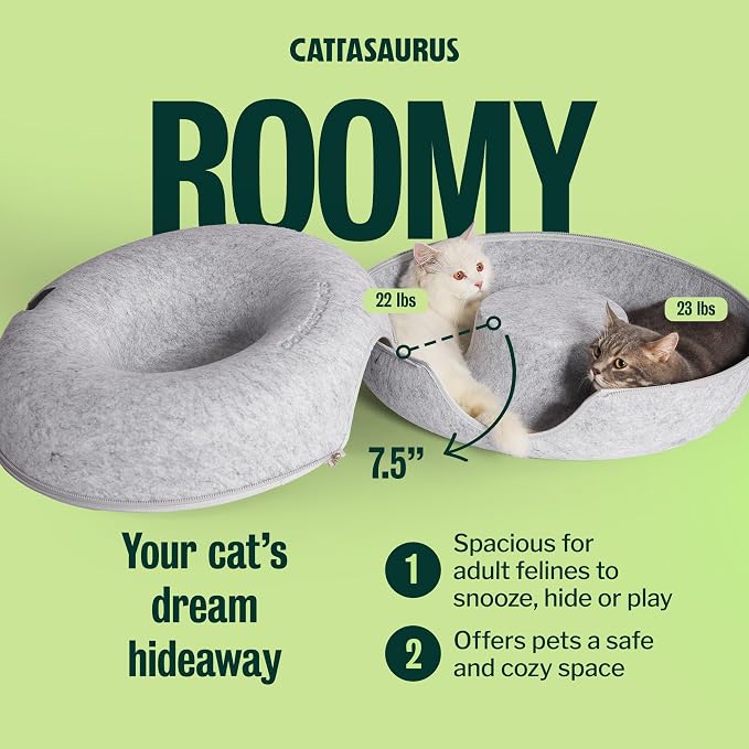 Peekaboo Cat Cave Donut for Multiple & Large Cats up to 30-45 lbs, 3-in-1 Self Warming Cat Bed, Tunnel & Scratcher for Indoor Cats, Washable & Detachable Small Dog Bed (Light Gray, Large) - Image 5