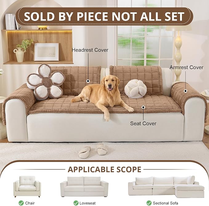 OstepDecor Couch Cover for Dogs, Washable Non Slip Sofa Cover for Pets | Soft Couch Covers for Sofa, Loveseat and Sectional, Furniture Protector Against Pet Hair & Dirt (27.6" x 82.7", Brown) - Image 4