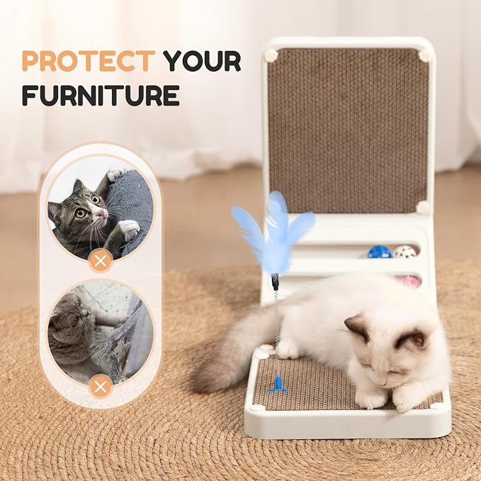 Goosheep Cat Scratching Board Kitten Scratching Ball Wall Scratchers for Indoor Cats L Shaped Cat Scratcher Cats with Scratcher Pads White - Image 7