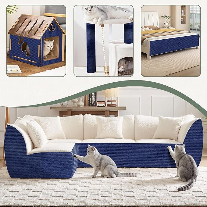 Cat Scratch Couch Protector, 78.7"x15.8" Self-Adhesive Furniture Protector | DIY Couch & Wall Shield Carpet, Trimmable Anti Scratch Mat for Indoor Sofa Bed Door Guard, Heavy Duty, Navy - Image 2