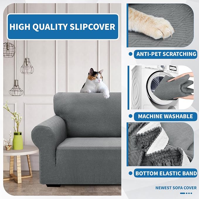 XINEAGE Stretch Jacquard Armchair Cover, Non Slip Sofa Slipcover for Dog | High-Stretch Fabric. Wear-Resistant, Pet Friendly. Easy Install & Washable for Living Rooms, Offices.Light Gray - Image 6