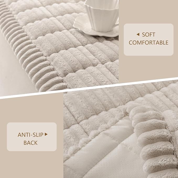MEETSKY Couch Arm Covers for Dogs, Non Slip Plush Chair Covers Washable | Thick Plush Sofa Slipcover for Single Couch / Armrest, Furniture Cover Against Pet Hair & Scratches, Oatmeal, 27.6" x 27.6" - Image 4