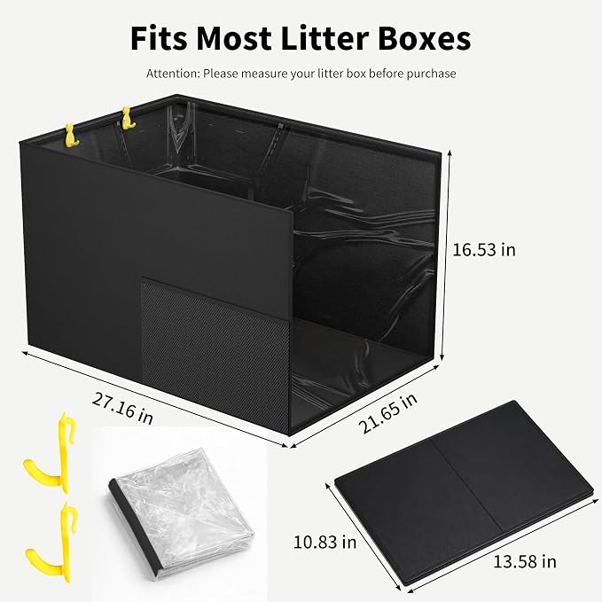 Aokeyee Black High Side Cat Litter Box Enclosure Splash Guard | All-Inclusive Waterproof, 27.16x21.65x16.53, Foldable Anti-Leakage Dust Control - Image 3