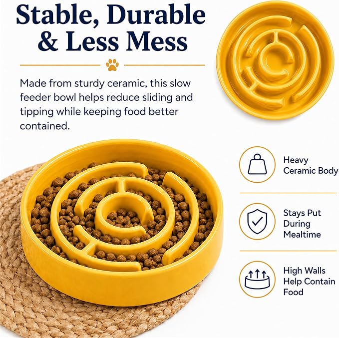 Ceramic Slow Feeder Dog Bowl, 1.5 Cup Puzzle Dish for Small Medium Dogs | Glazed ceramic maze bowl with 1.5-cup capacity for dry or wet food, sized for small and medium dogs - Image 6