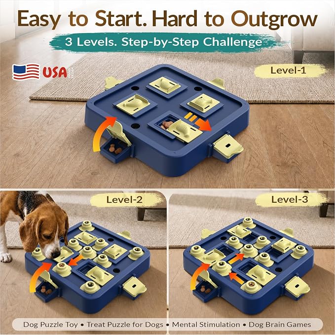 KADTC Dog Chess Puzzle Toy, 3-Levels, Mental Stimulation for Smart Dogs | Large size. Beginner-to-Advanced challenge beats boredom, burns energy, builds focus, slows eating, rewards sharper thinking. - Image 2