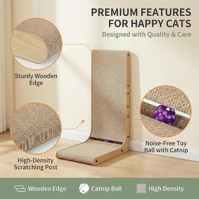 L Shaped Cat Scratcher for Indoor Cats, Cat Scratching, Cat Scratch Pad, 26.8 Inches Tall Scratching Post with Sturdy Base, Durable Cat Scratch Pad for Kittens & Adults, Furniture Protector - Image 5