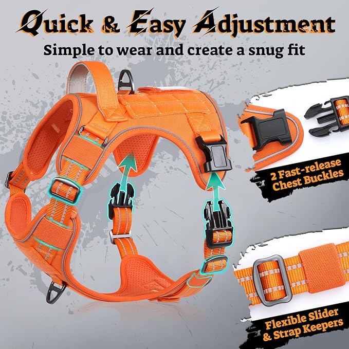 rabbitgoo Tactical Dog Harness for Small Dogs, No Pull Service Pet Vest | Military Molle System & Easy Control Handle, Adjustable and Reflective for Walking and Training, Orange, Small - Image 4