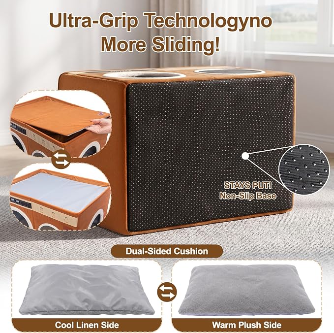 Retro Radio Cat House, Large Foldable Cat Bed Indoor Cat Cave | Spacious Multi-Cat Sleeping Hideaway Pet Nest, Non-Sticky Fur Fabric, Scratch Pad & Bendable Antenna Ball 13×19.7×15.8 Inches - Image 7