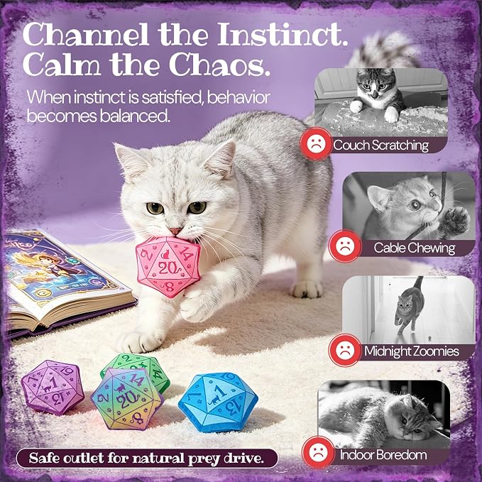 CiyvoLyeen Plush D20 Dice Catnip Toys for Indoor Cats 5 Pack | Interactive D20 Cat Chew Toys, Boredom Relief, Soft Durable Plush with Catnip, Tabletop RPG Inspired DND Gift for Cat Lovers - Image 2