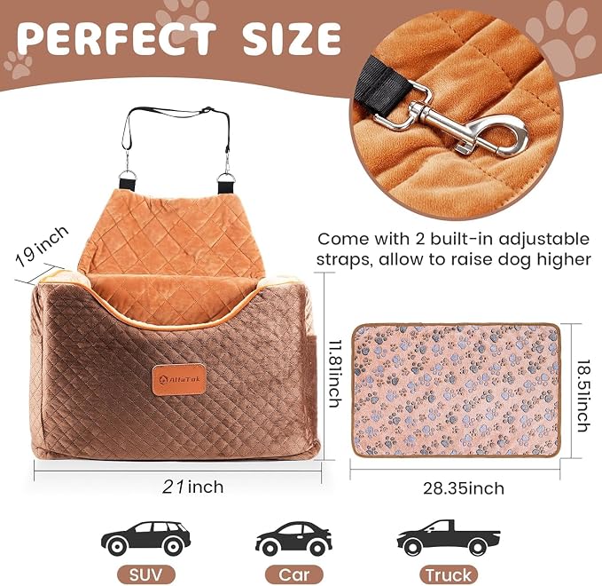 AlfaTok Memory Foam Booster Dog Car Seat with Washable Removable Cover, Elevated Pet Car Seat, Anti-Slip Sturdy Booster Seats for Small Dogs 35lbs, Seat Belt, Storage Pocket, Dog Blankets - Image 5