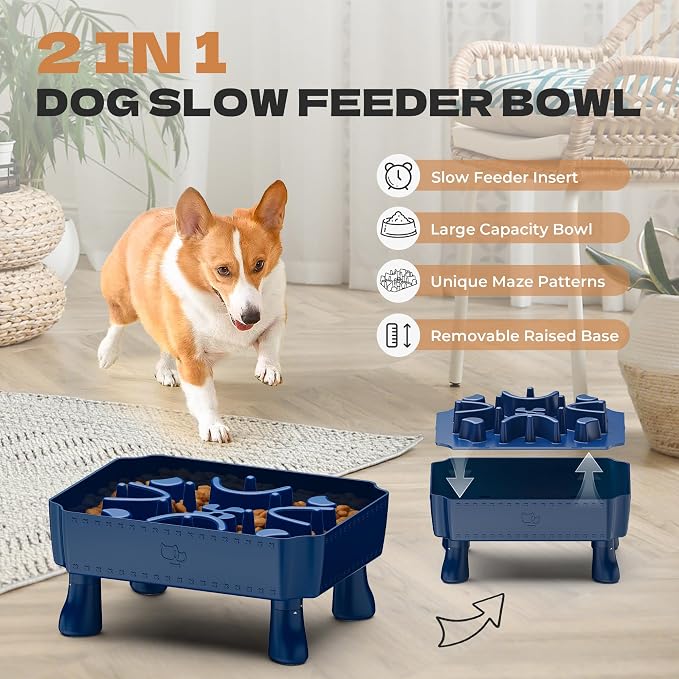 UPSKY Slow Feeder Dog Bowl with Raised Design for Healthy Eating Blue | Raised Slow Feeder Dog Bowls, Slow Dog Feeder Bowl with Anti-Choking Maze Puzzle for Small & Medium Breeds, 2-6 Cups Capacity - Image 2