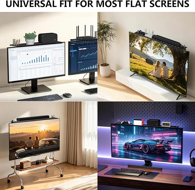 WALI Soundbar Mount, No Drilling TV Top Shelf with 2 Storage Boxes, Floating Monitor Shelves for Router, Cable Box, Game Console Storage, TV Remote Holder, Up to 5.5Lbs, 17.3"x4.3"(TSH004-2B), Black - Image 7