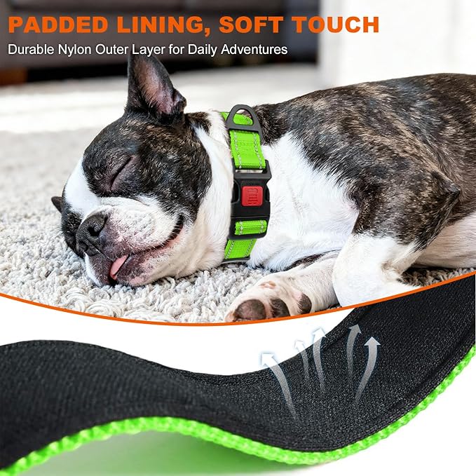 Taglory Reflective Small Dog Collar, Comfortable for Safe Night Walks,Green | Night-Walk Visibility, Soft Neck Cushioning, Adjustable 10-16 in, Locking Buckle, D-Ring for Leash and ID Tags - Image 4
