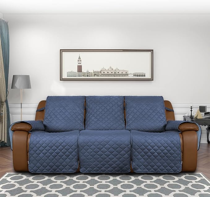 Easy-Going Reversible Couch Cover for 3 Seat Recliner, Dark Blue/Light Blue | Washable Sofa Slipcover For Dogs, Sofa Cover For Recliner, Furniture Protector Mat, Pet Friendly - Image 2