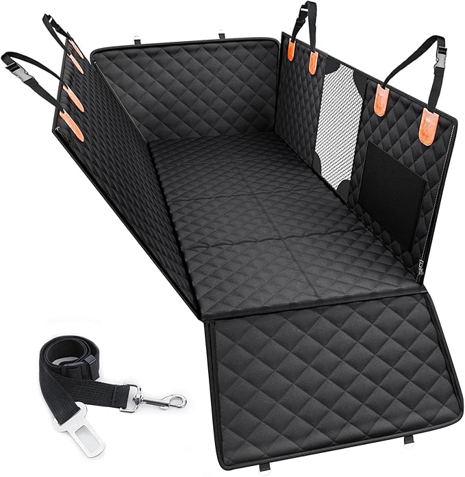 PETICON Dog Car Seat Cover for Back Seat, Hard Bottom Back Seat Extender | Rear Seat Pet Cover for Dogs - Supports 400lbs, Waterproof & Scratch Resistant Dog Hammock with Mesh Window for SUVs & Trucks by PETICON