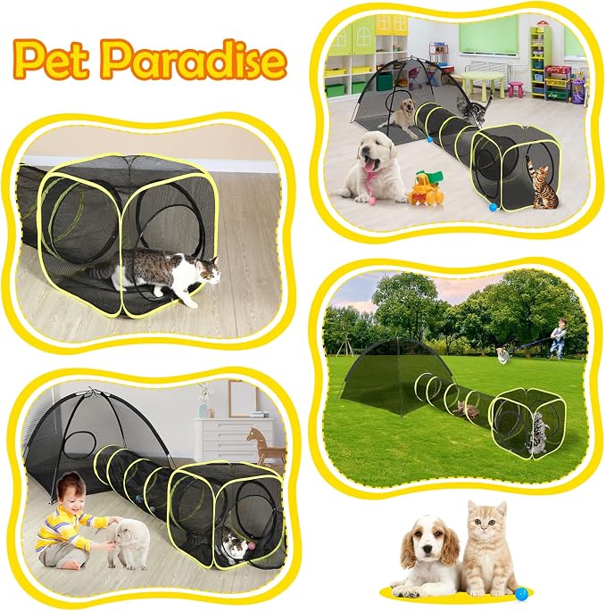 Outdoor Cat Enclosures for Indoor, Portable Mesh Tent, Outdoor pet Tunnel, Cat Playhouse with Adjustable Cat Harness and Leash for Walking, Colorful Tease Ball for Small Animals - Image 3