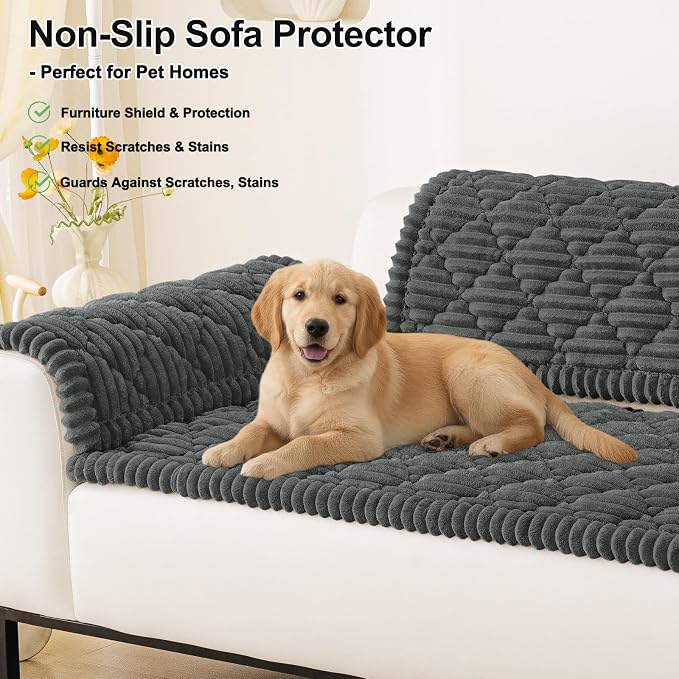 Smiry Couch Cover for Dogs Washable, Non Slip Fuzzy Pet Sofa Protector | Soft Thick Furniture Cover for Sofa, Loveseat and Sectional, Scratch & Pet Hair Resistant (Dark Grey, 27.6" x 88") - Image 11