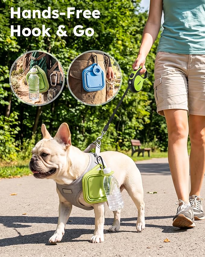 Pecute 2 Pack Foldable Dog Bowls for Travel, Portable Silicone, Blue/Green | Food-Grade Silicone, BPA Free, with Carabiner Clip for Hiking, Durable & High Quality, Dishwasher Safe, 15oz Per Bowl - Image 3