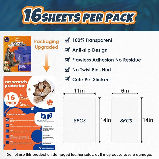 NO PINS Pain 16PC Anti Cat Scratch Furniture Protector (16PC-NO PINS) | High Quality and Transparent Vinyl Anti Cat Scratching - Image 6