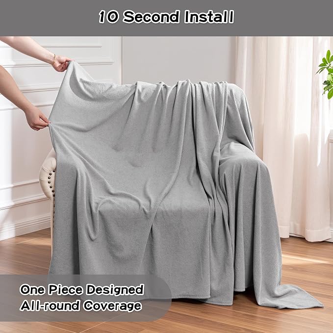 MEETSKY Small Couch Cover Oversized Armchair Sofa Covers Washable for Dogs Single Recliner Sofa Slipcover, Cat Scratch Proof Soft Sofa Throw Protector for Pets, 71" x 91", Light Grey - Image 4