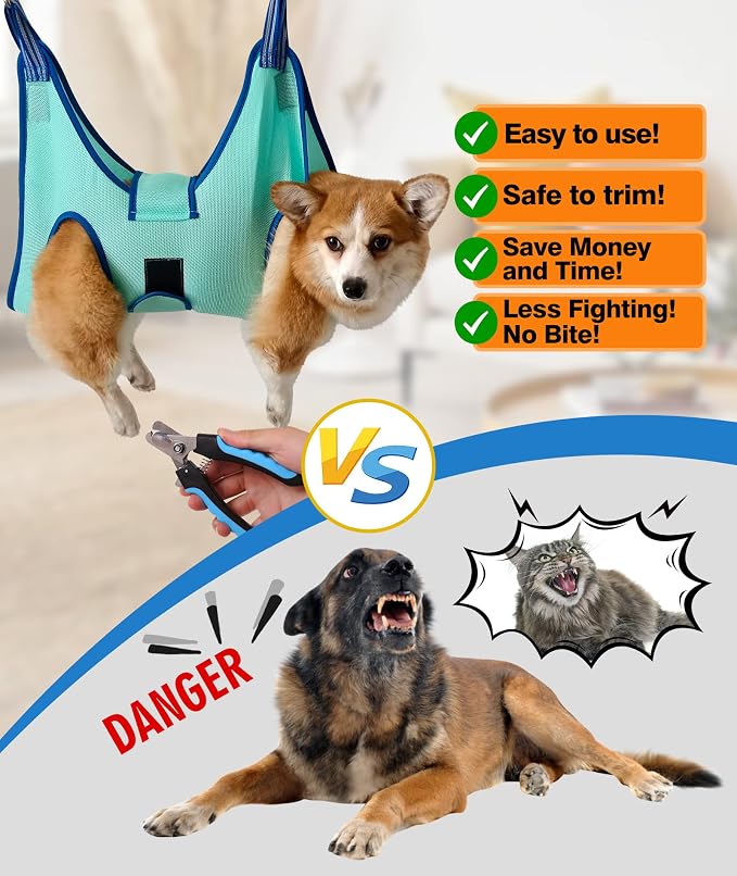 Kkiimatt Dog Grooming Hammock, XS Size Hanging Harness Holder for Nail Clipping,Nail Trimming Hammock for Pet, Grooming Sling Hanger with Thick Fabric Neck Support Wide Strap Restraint - Image 2