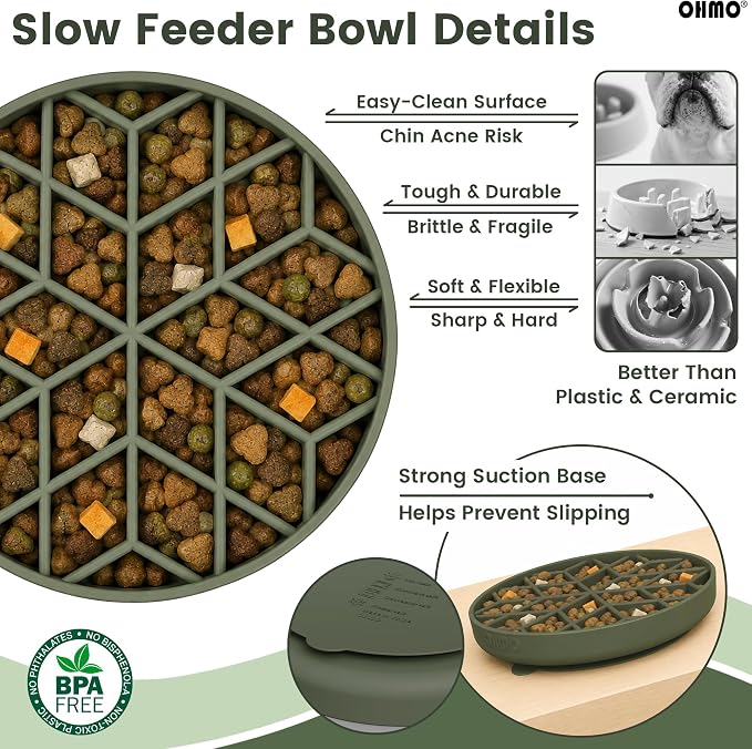 OHMO Slow Feeder Dog Bowl, 5.9" Lick Mat for Dogs, Diamond, Camo Green | Cat Slow Feeder Bowl, Anti Choking, Enrichment Toys, Easy Clean BPA-Free Silicone Feeding Bowl, Boredom and Anxiety Reducer - Image 5