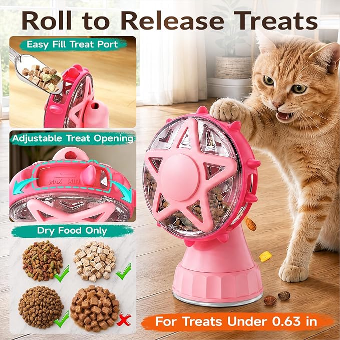 Interactive Cat Treat Dispenser Toy, 2-in-1 Slow Feeder & Wand Pink | Boredom Buster, Mental Stimulation, Puzzle Toy, Adjustable Slow Feeder, Suction Cup, Enrichment, Indoor Cats & Small Dogs - Image 3
