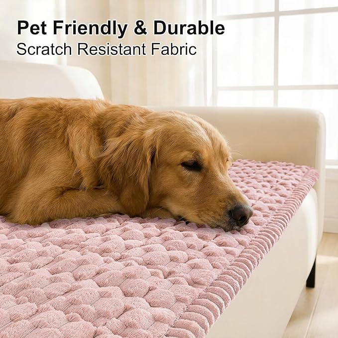 Smiry Non Slip Couch Covers for Dogs, Scratch Resistant Pet Sofa Protector | Machine Washable Soft Fuzzy Thick Furniture Cover for Sofa Loveseat Sectional Large Dogs, Dusty Rose, 27.6" x 82.7" - Image 3