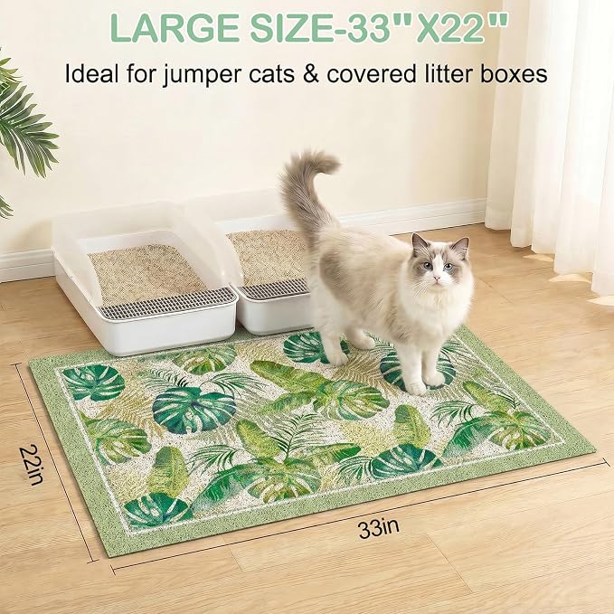 Glittme Cat Litter Mat with Non-Slip Bottom Litter Box Mat 33"X22" Litter Trapping Mat Easy to Clean Washable Cat Food Mat for Kitty,L - Image 6