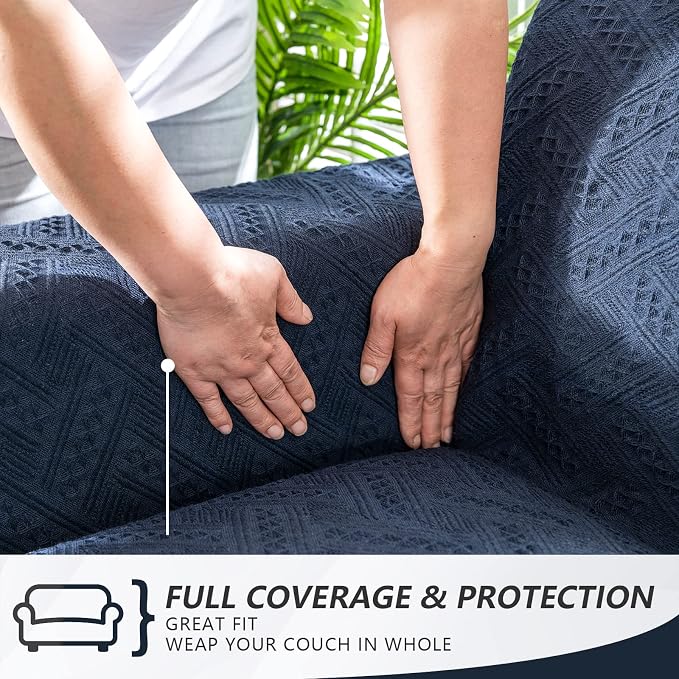 MYSKY HOME Sofa Covers & Slipcovers for 2 Cushion Couch, Sectional Sofa Couch Covers for Dogs, Throw Cover for Living Room - X-Large: 71" x 118", Navy Blue - Image 5