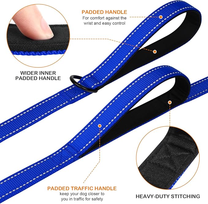 Joytale Dog Leash for Large Dogs that Pull, Double Handle, 5FT, Royal Blue | Traffic Handle for Control, Padded Handle Reduces Hand Strain, Reflective Stitching for Night Safety, Strong Nylon Webbing - Image 2