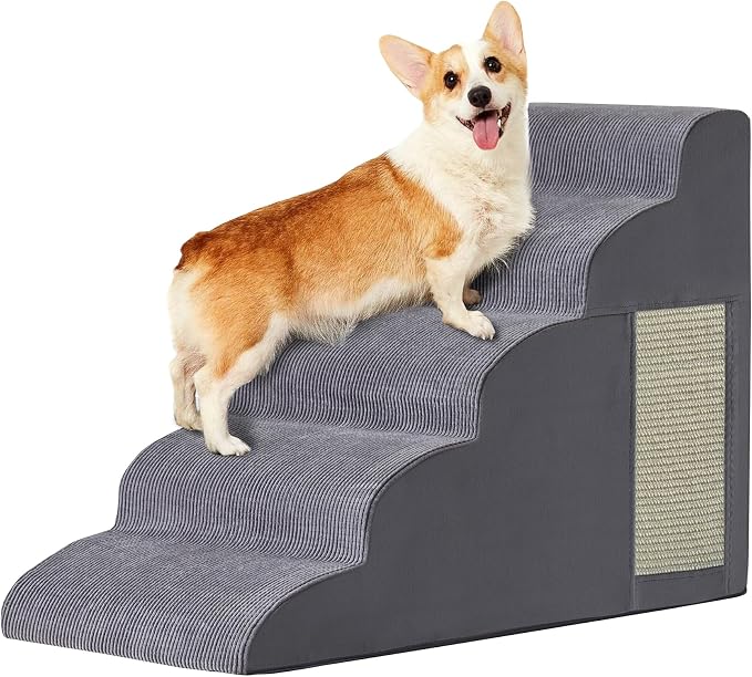 Dog Stairs for Small Dogs 22.6" H, Dog Ramp for Bed, 5-Step, Grey | Dog Steps for Bed, Couch, Pet Stairs with Non-Slip Bottom Design, Cat Scratching,High Density Foam Portable Pet Steps, Indoor by Ahpmeoa