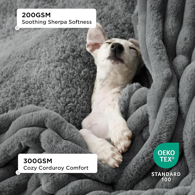 Bedsure ComfyFleece™ Waterproof Blanket for Bed, King（86"x108"） Warm Grey | Soft Plush Bed Couch Cover Corduroy Fleece for Furniture Protector, Cozy Calming Reversible Dog Blankets for Large Dogs Pet - Image 2