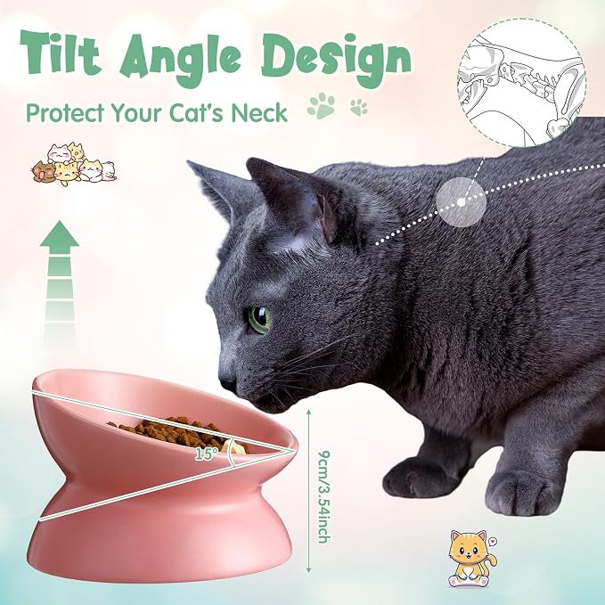 Hushee 4 Pcs Ceramic Raised Cat Food Bowls Elevated Tilted Dish Anti Vomiting Food or Water Bowls Pet Supplies - Image 3