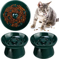 Tioncy 1 Pcs Ceramic Elevated Slow Feeder Cat Bowl, Raised Cat Slow Feeder Bowl, Anti Vomiting for Dry and Wet Food, No Spill High Edge Easy Clean Dishwasher Safe (Dark Green) by Tioncy