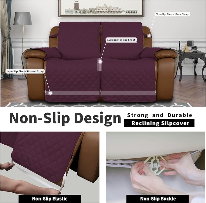 Easy-Going Reversible Couch Cover for 2 Seat Recliner Sofa, Wine/Beige | Washable Sofa Slipcover For Dogs, Sofa Cover For Loveseat Recliner, Furniture Protector, Pet Friendly - Image 4