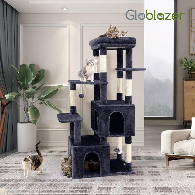 Globlazer Heavy Duty Cat Trees for Big Cats Maine Coon, F61, Dark Grey | Cat Tower for Indoor Large Adult Cats with Scratching Post, Extra Large Top Perch, Cat Condos, 61inch - Image 7