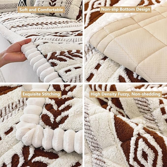 Couch Cover for Dogs, Washable Non-Slip Boho Geometric Pet Sofa Protector, Soft Sofa Slipcovers Cushion Protector for Dogs and Cats. (Coffee, 27.6" x 82.7" x 1.5") - Image 4