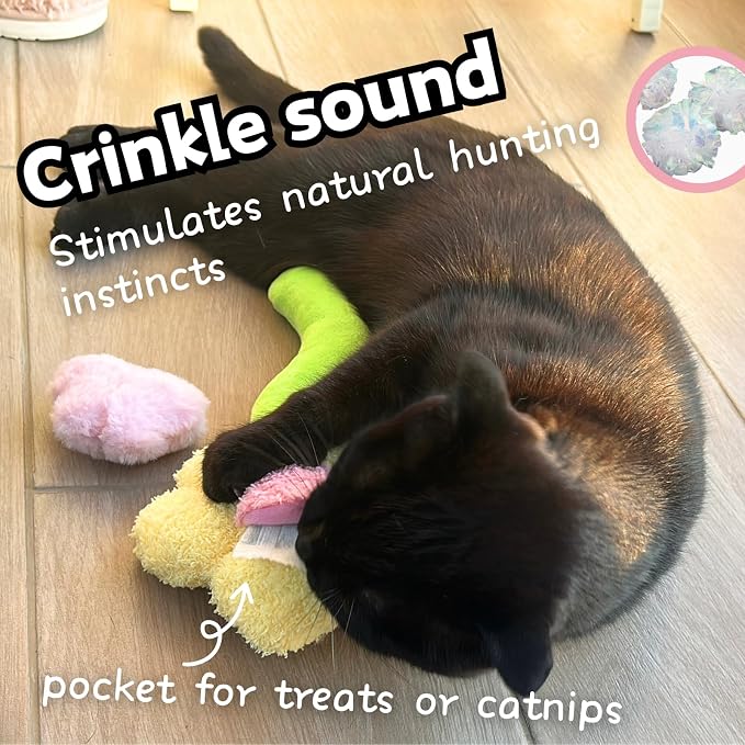 CECE PAW 3 PCS Catnip Toys, Includes 6-Pack Catnip Pouches, Catnip Refillable Interactive Cat Toy with Crinkle Sound, Bunny Easter Kicker Toy for Indoor Cats, Chew, Food Puzzle for Kitten Enrichment - Image 5