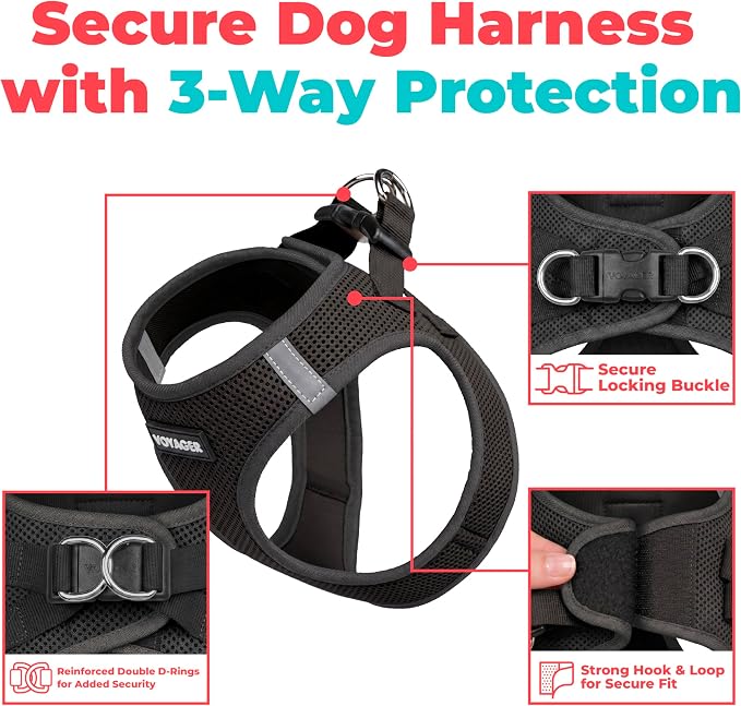 Voyager Step-in Air Dog Vest Harness - Black, Large | 18- 20.5" in Chest, Reflective Bands, All Weather Breathable Air Mesh, Cats Compatible, Lightweight, Fast Drying - Image 2